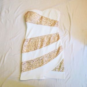 White and Gold Bodycon Strapless Dress
